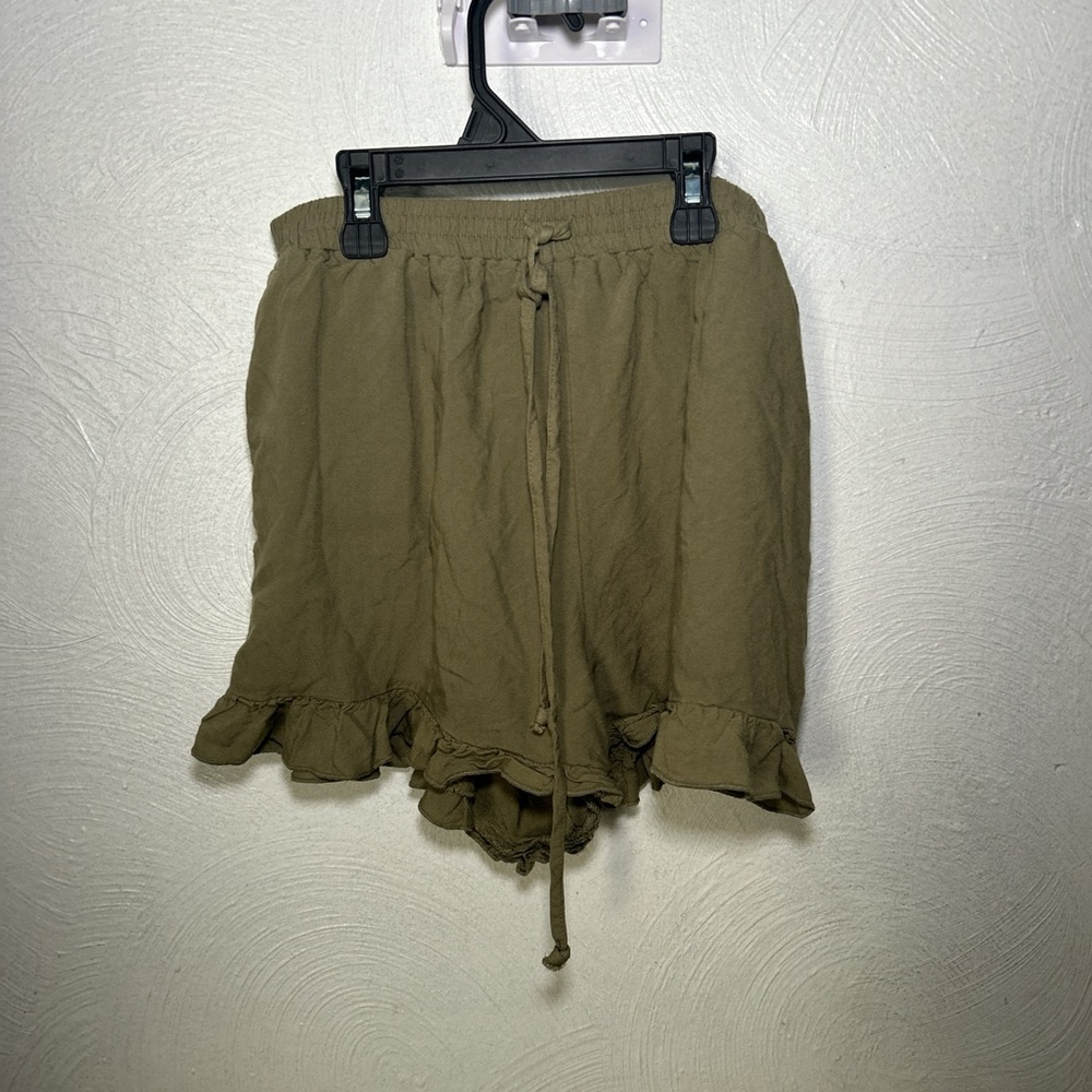 Khaki Ruffle Hem Shorts with Drawstring - Picture 4 of 4